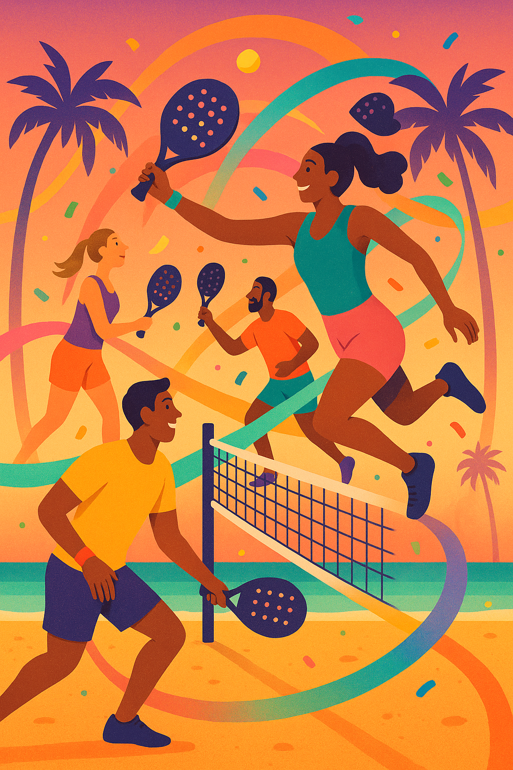 Jogadores de beach tennis se divertindo na areia