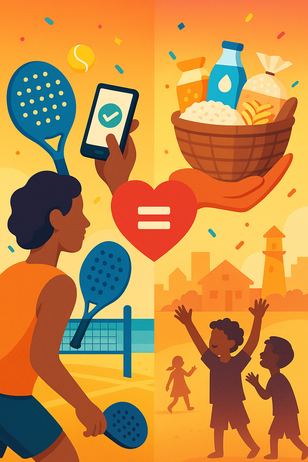 Voluntário entregando uma cesta básica com alimentos